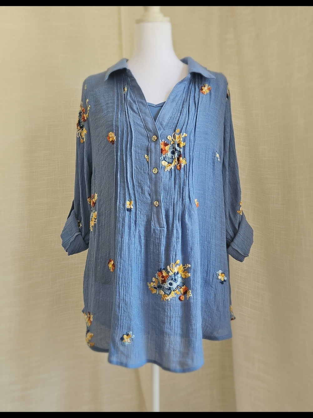 FIGUEROA & FLOWER 2-Piece Set Floral Embroidered Blue Tunic Blouse Cami Size 1X - Picture 16 of 16